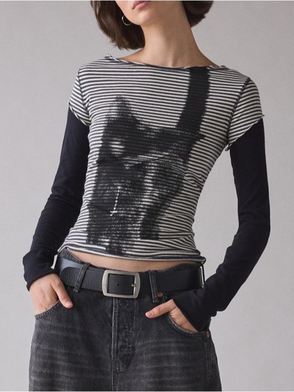 silence + noise Sloane Black Cat Twofer Long Sleeve Tee